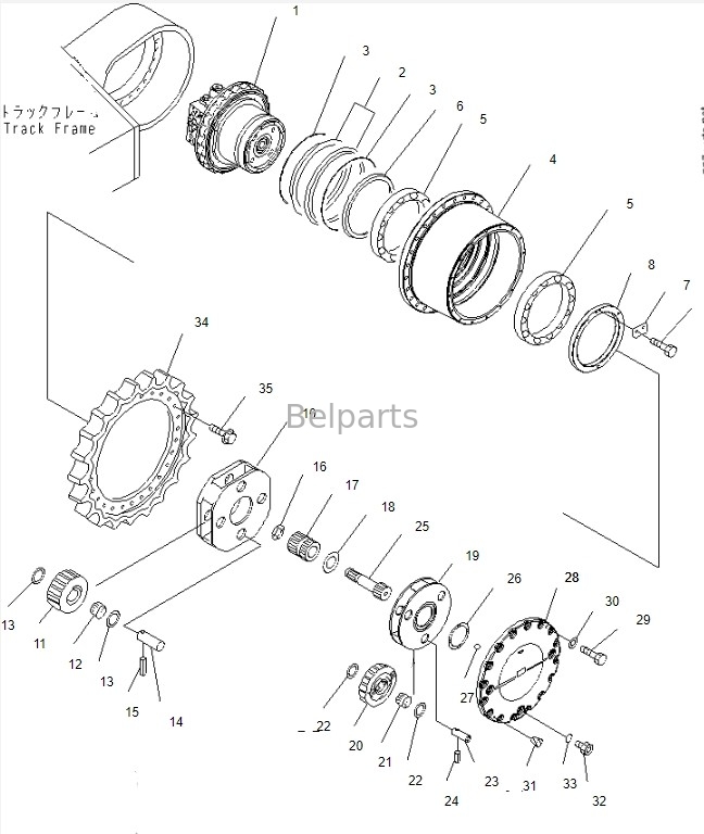 Belparts Bagger Reisemotor Assy für Komatsu PC450-8 Endantrieb Assy 208-27-00243 208-27-00243 208-27-00312