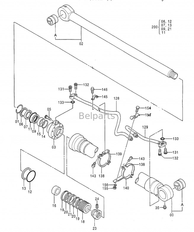 EX300-3 EX300LC-3 EX310H-3C EX300-2 EX300LC-2 Belparts Bagger Hydraulischer Boom Arm Eimer Zylinder Assy Für Hitachi