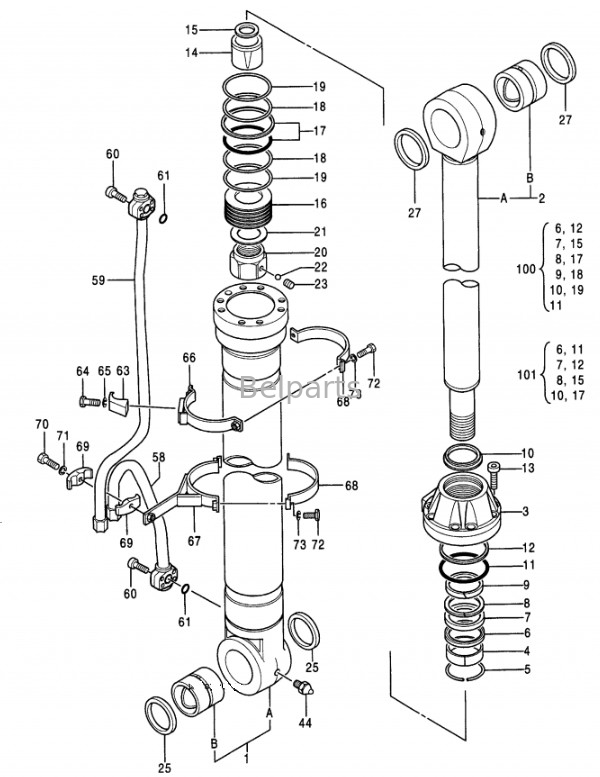 Exkaver EX400-3 EX400LC-3 EX450H-3C EX400-5 EX400LC-5 EX450LC-5 Boom Arm Bucket Cylinder Assy für Hitachi 4310241