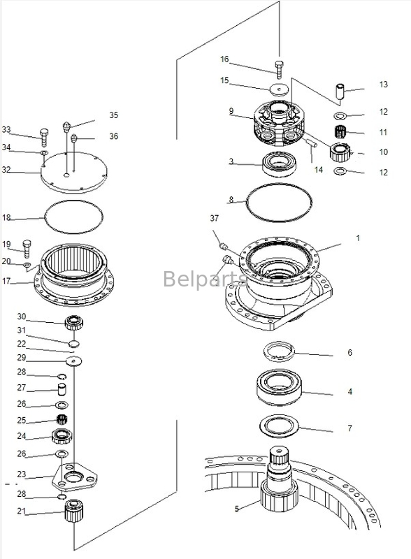 Schwinggetriebe PC220-7 für Komatsu Belparts Bagger Schwing-Reduktion Assy 206-26-00401 206-26-00400