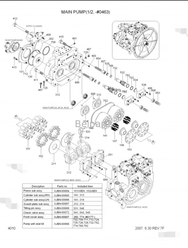 Belparts Bagger Hauptpumpe R450LC-7 R500LC-7 Hydraulikpumpe 31NB-10010 31NB-10020 31NB-10022 für Hyundai