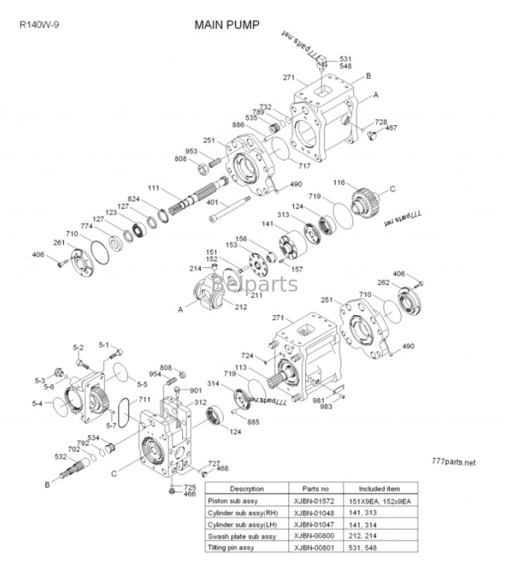 Belparts Baggerteile Hydraulische Hauptpumpe 31Q4-15020 Für Hyundai R150W-9 R140W-9