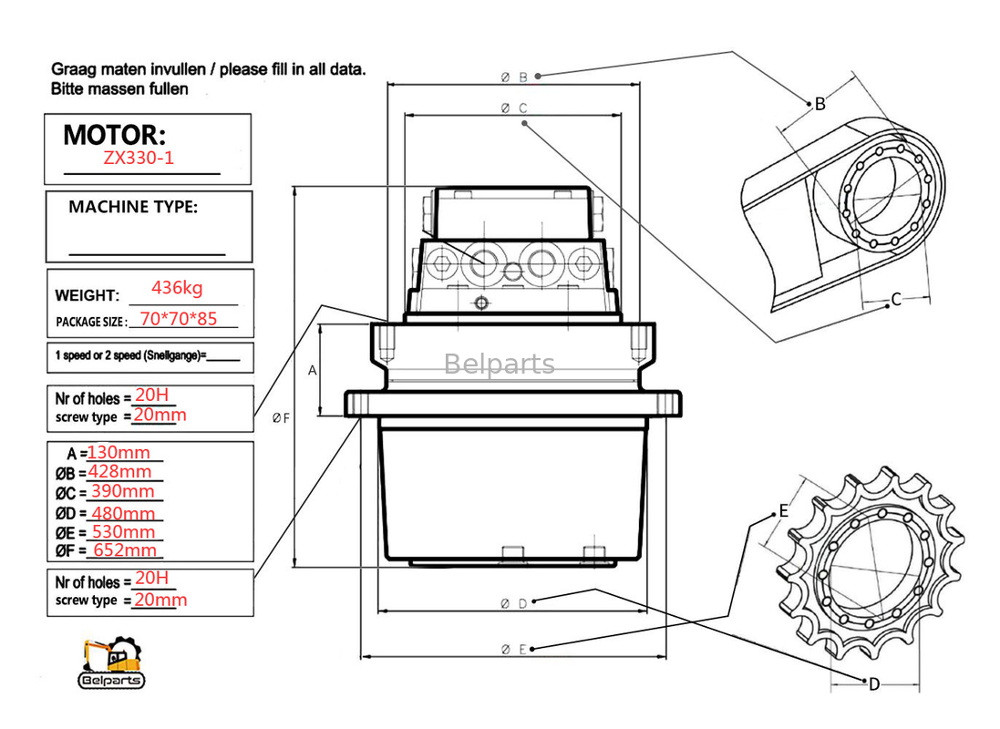 Belparts U15-3 KX41.2 KX41.2V KX36.3 K008 Bagger Hydraulikmotor Kubota15 SK1.5 Für TM01
