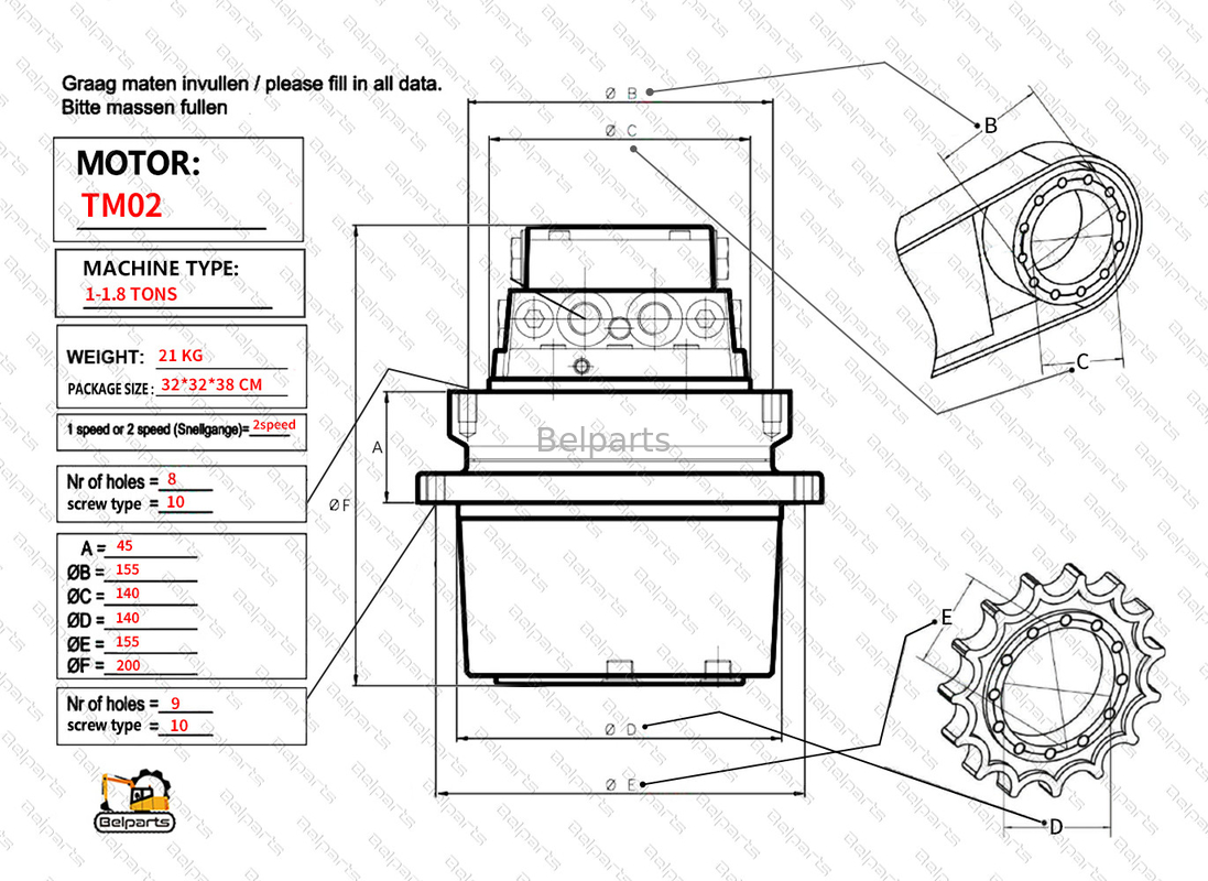 Belparts Baggerteile Kubota KX61-3 CX27 IHI 20NX2 U20 U25 U25.3 U25.3 Endantrieb