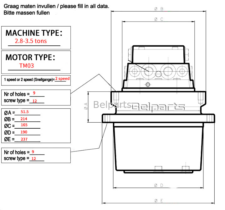 TM03 Baggerteile MAG18VP-230 MAG18VP-350 Yanmar B22 B25V B37V B27 VIO30 Endantrieb