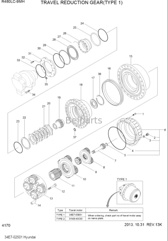 R480LC-9 Schleppgetriebe 34E7-02500 Schleppgetriebe