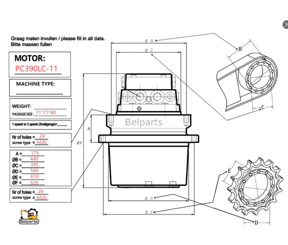 Endantrieb für PC390LC-11 PC490LC-11 PC390-11 PC490-11 Komatsu Bagger Ersatzteile 208-27-00500 Reisemotor mit Getriebesammlung