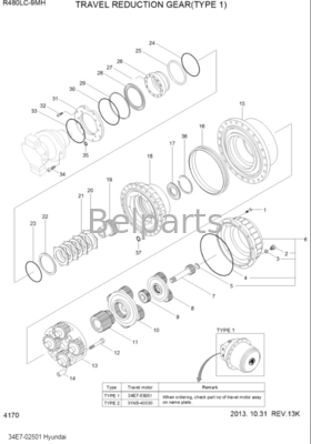 R480LC-9 Schleppgetriebe 34E7-02500 Schleppgetriebe