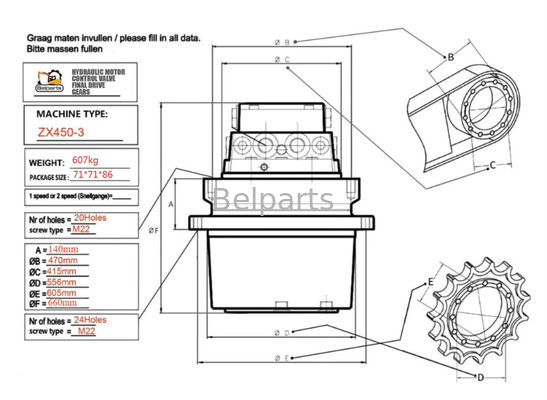 Hitachi ZX450 ZX480 Baggerfahrmotor Getriebe 9186918 9203565 Montage